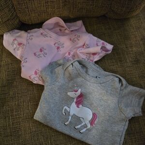Set Of 2 Unicorn Baby Onesies